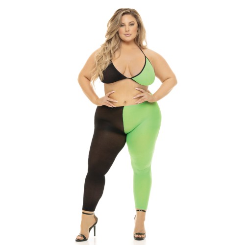 Pink Lipstick Bra & Legging Set Black/Green QN