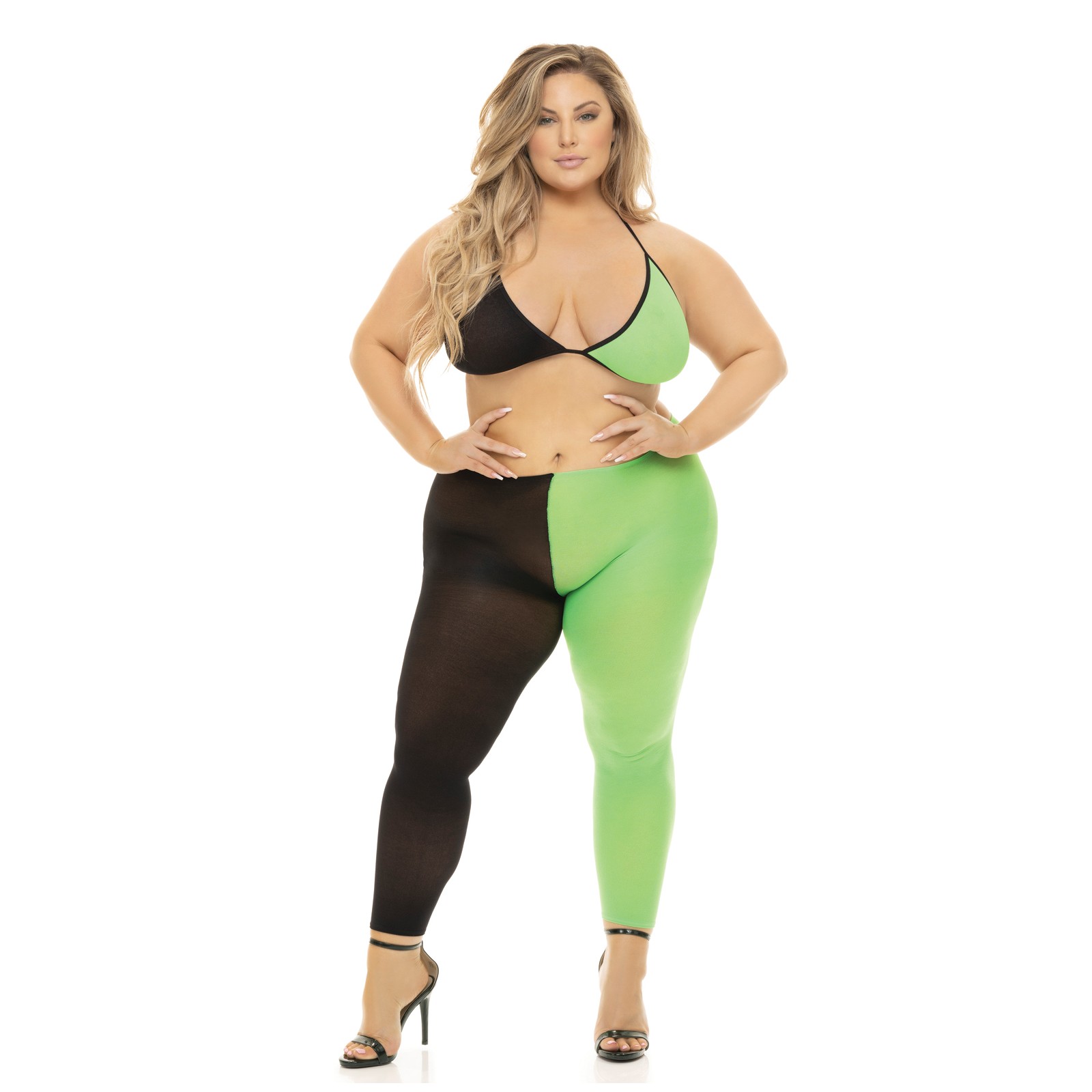 Conjunto de Sujetador y Leggings Pink Lipstick Negro/Verde Talla QN