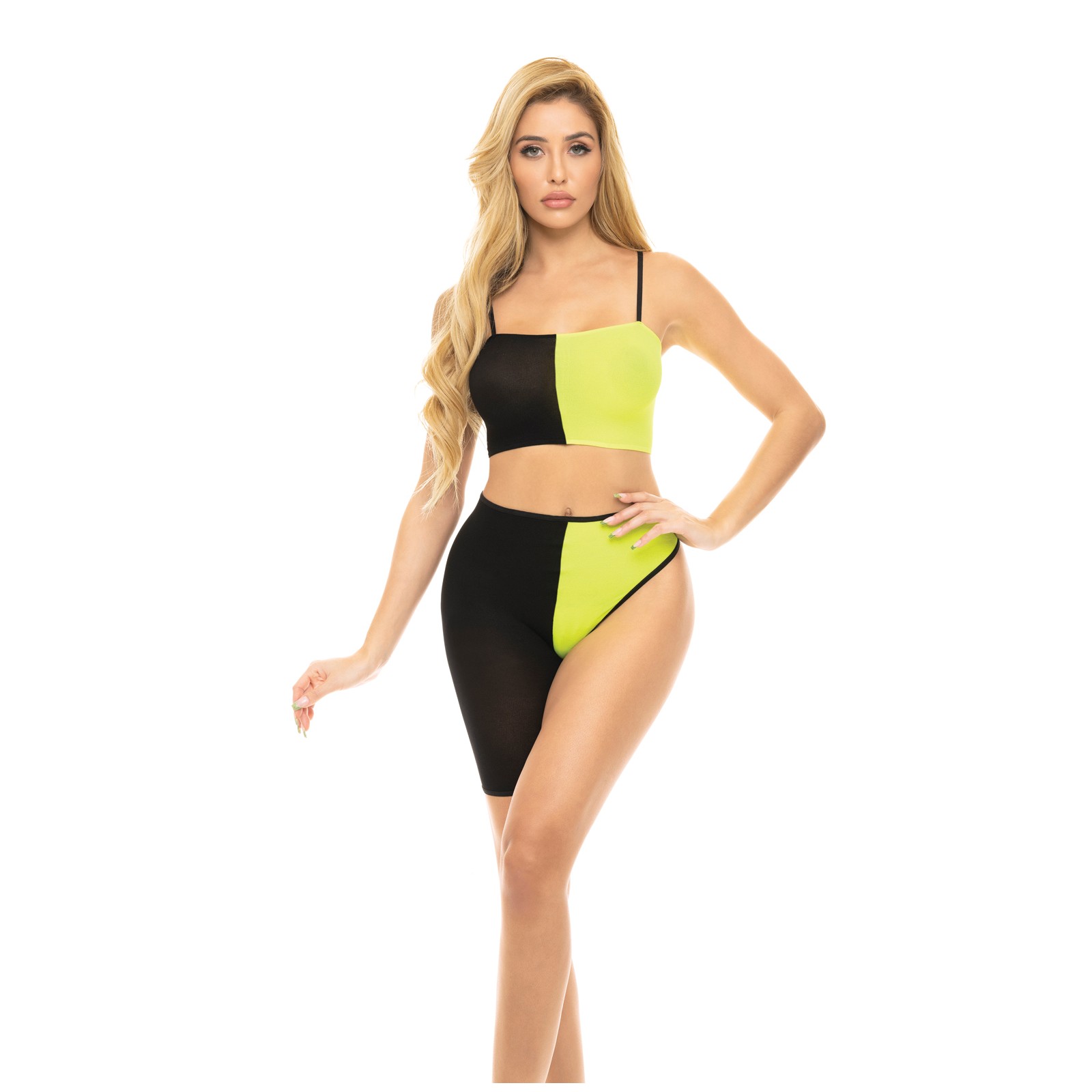 Pink Lipstick Bandeau & Bottom Set Black Yellow O/S