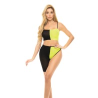 Pink Lipstick Bandeau & Bottom Set Black Yellow O/S