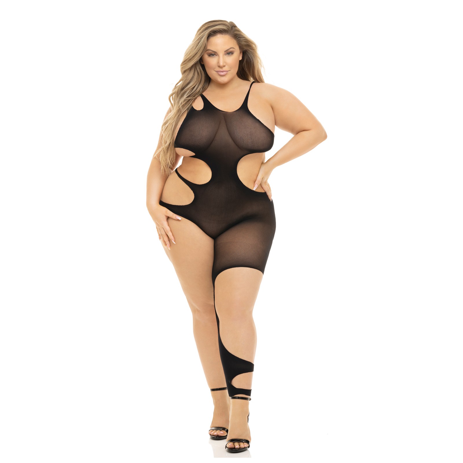 Pink Lipstick Show You How Cut Out Bodystocking Black QN