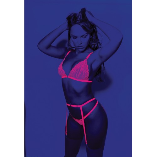 Euphoria Neon Bra, Garterbelt & Panty Set in Neon Pink O/S