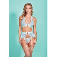 Mercedes Cross Dyed Galloon Lace Strappy Halter Bra & Garter Set