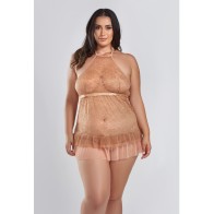 Amber Lace Halter Babydoll with G-String