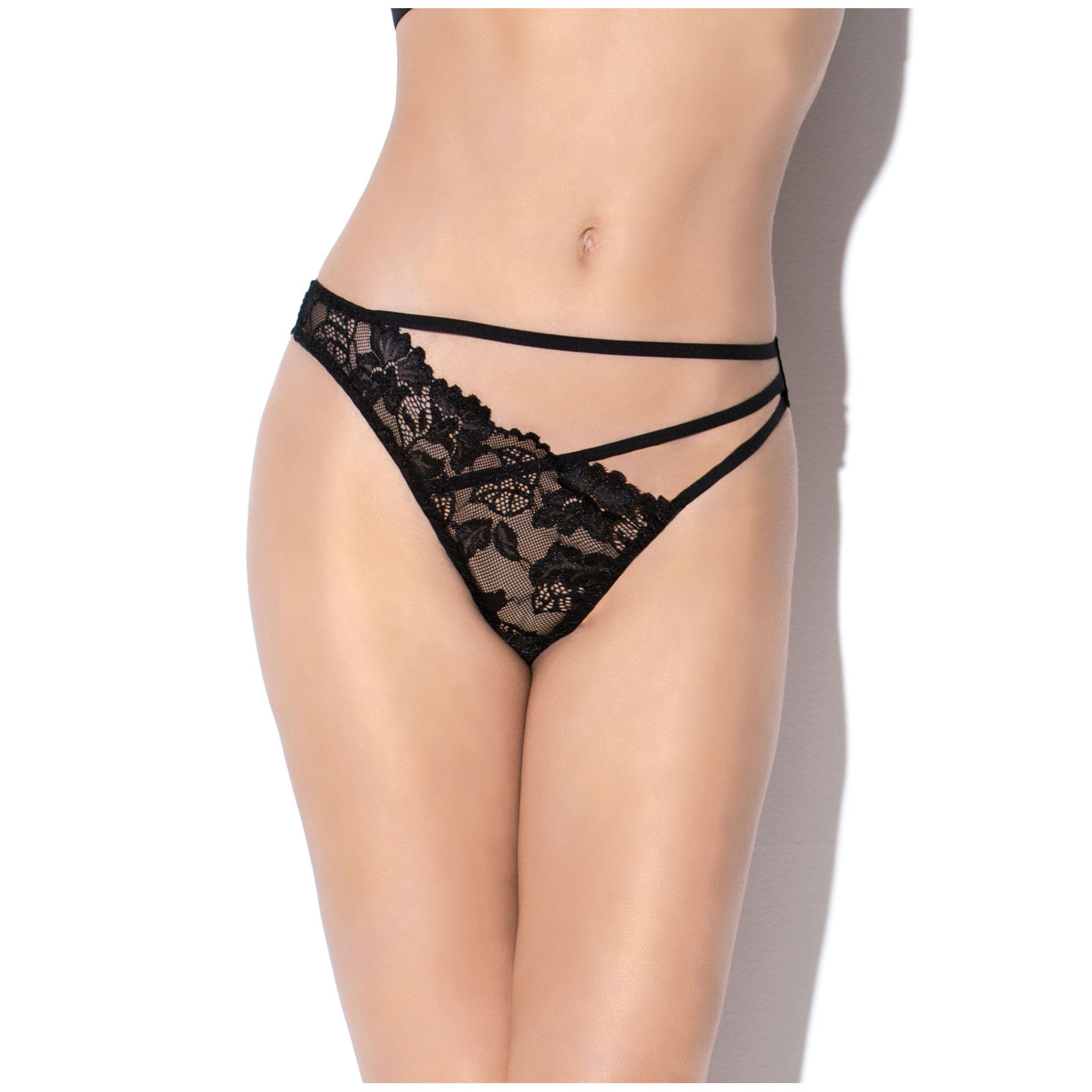 Tanga de Encaje Asimétrico Sangria Negro M/L