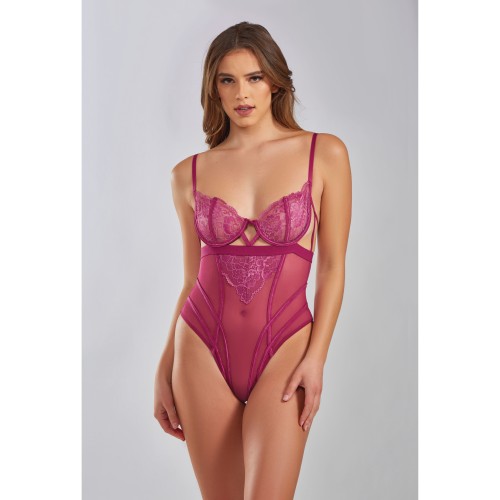 Quinn Cross Dyed Lace & Mesh Teddy Wine