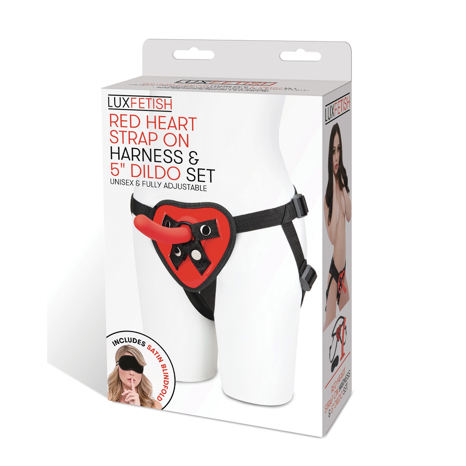 Lux Fetish 5" Dildo with Red Heart Strap-On Harness Set