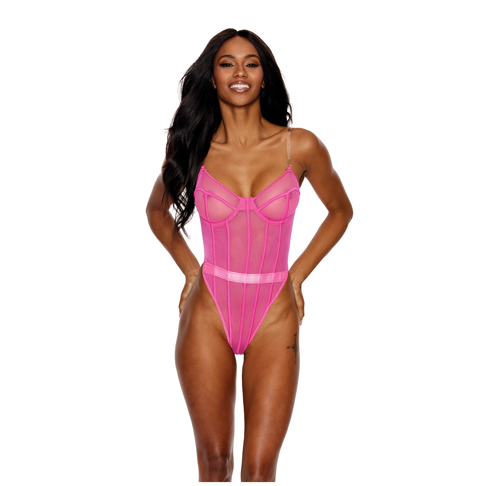 Mesh Underwire Teddy in Hot Pink by Showtime