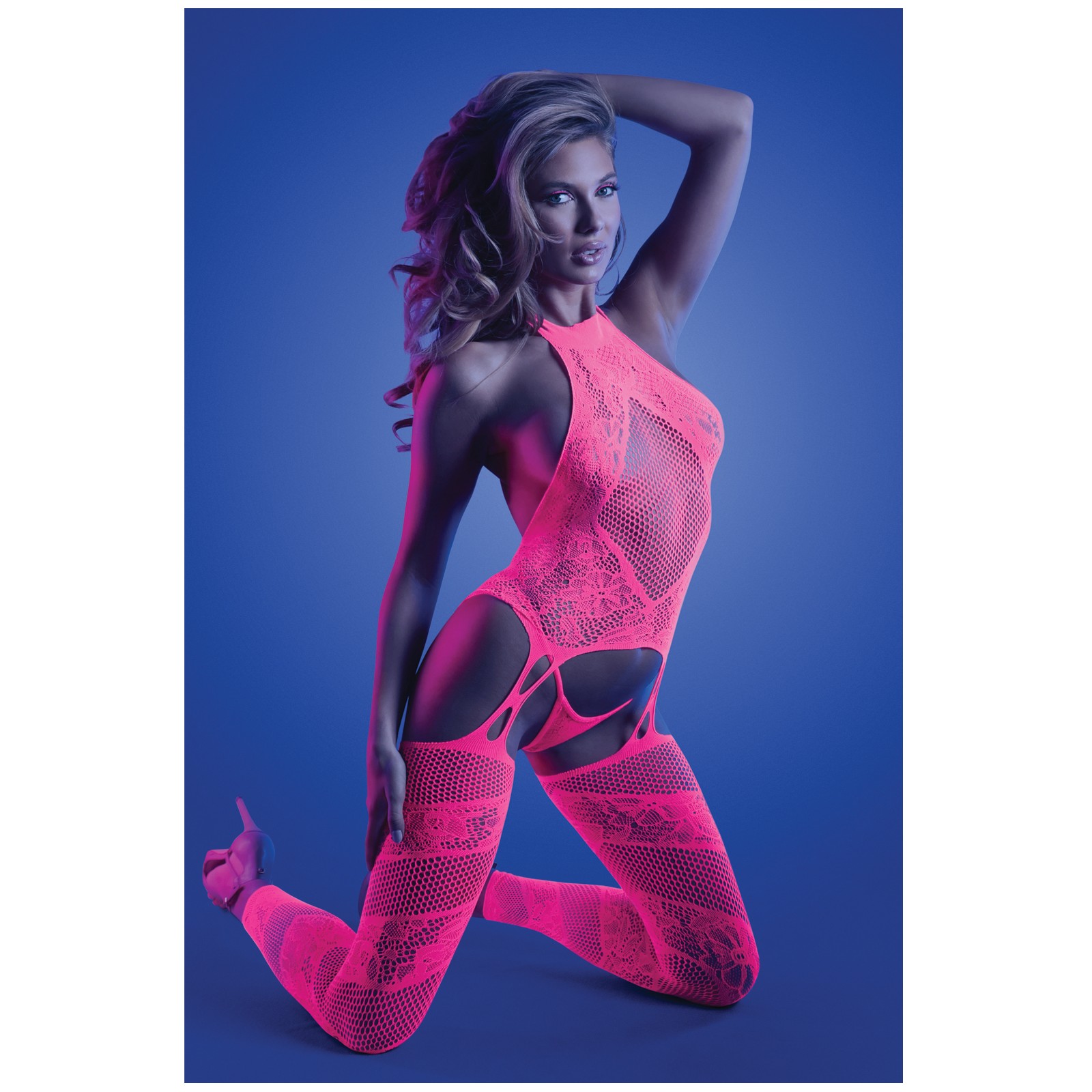 Glow Captivating Halter Bodystocking Neon Pink