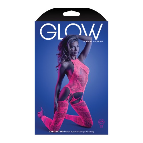 Glow Captivating Halter Bodystocking Neon Pink