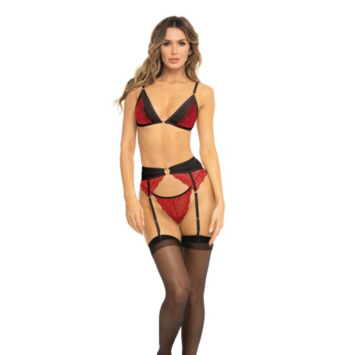 Rene Rofe Red Bra, Garter Belt & G-String Set