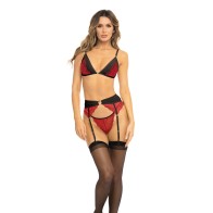 Rene Rofe Red Bra, Garter Belt & G-String Set