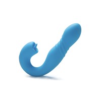 Joi App Controlled Thrusting Vibrator and Clit Licker Blue