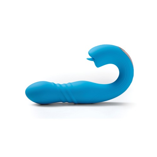 Joi App Controlled Thrusting Vibrator and Clit Licker Blue