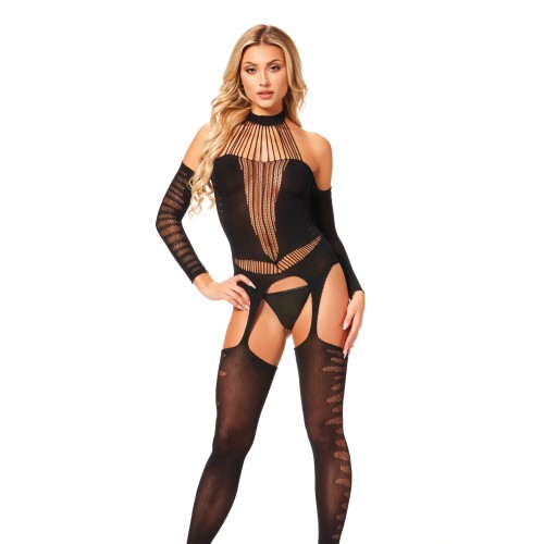 Halter Body Stocking Jumpsuit Black