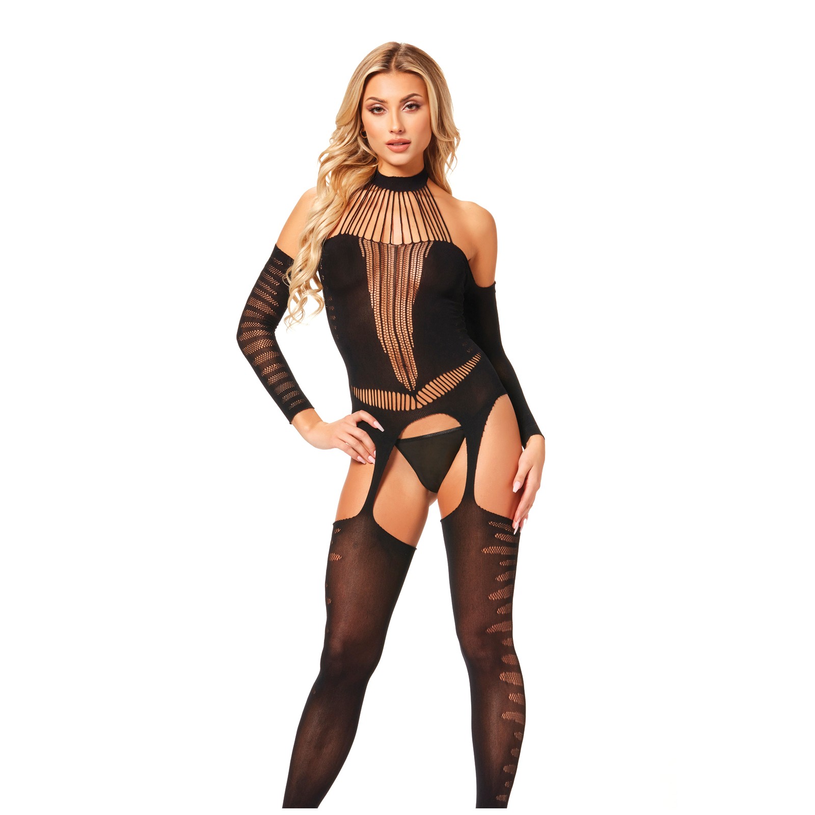 Halter Body Stocking Jumpsuit Black